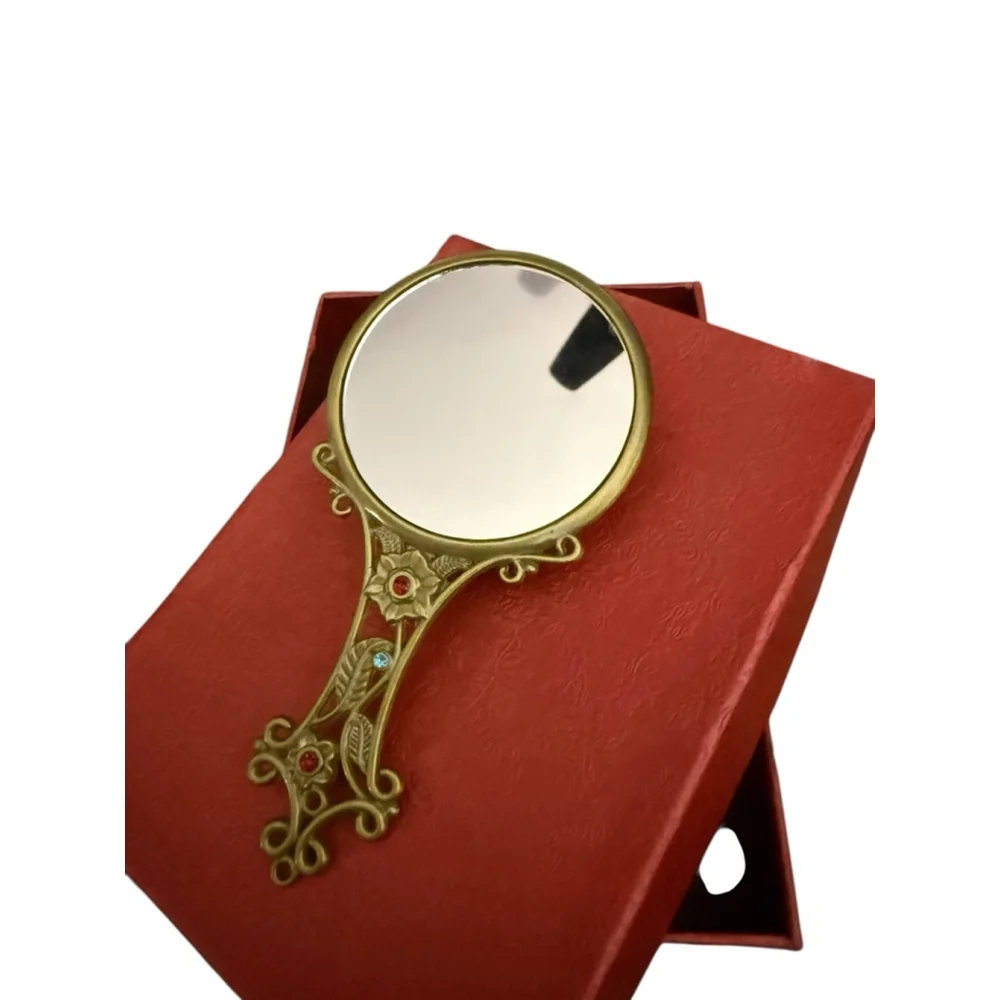 Unique Vintage-Style Jewel Encrusted Hand Makeup Mirror and Comb Set